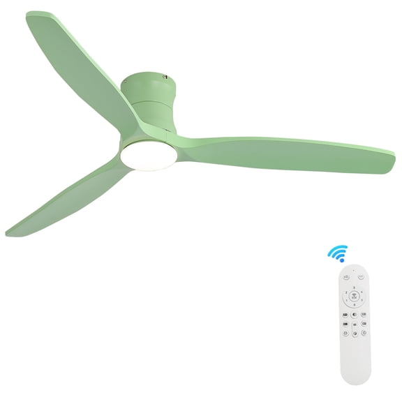 Sofucor 52 Inch Flush Mount Ceiling Fan with Light, Soft Green Finish, 3 Solid Wood Blades, 18W Dimmable 3-Color LED with Memory, 6-Speed Reversible DC Motor, Remote Control, Low Profile Ceiling Fan
