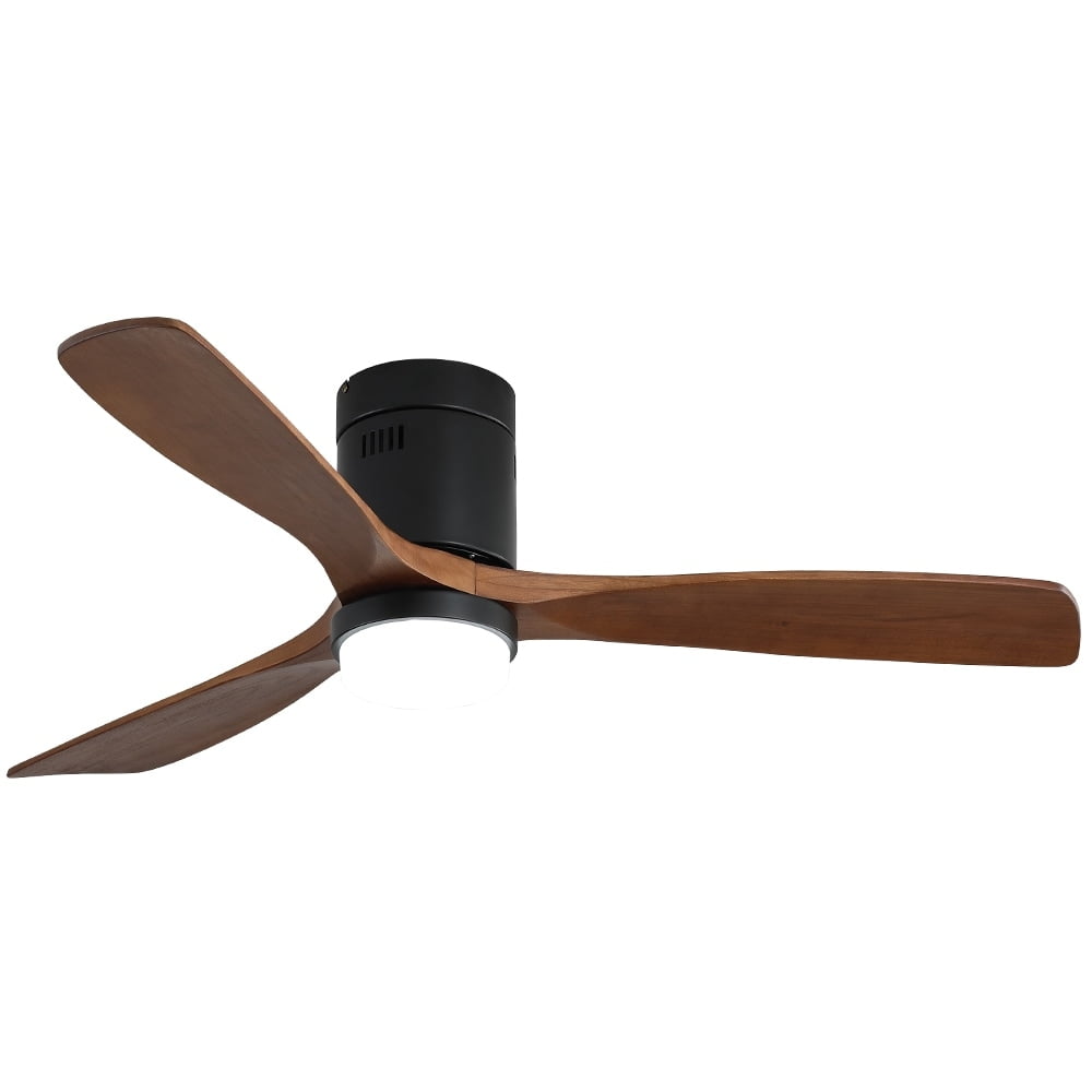 52" Black and Brown Wood Flush Mount Ceiling Fan with Light