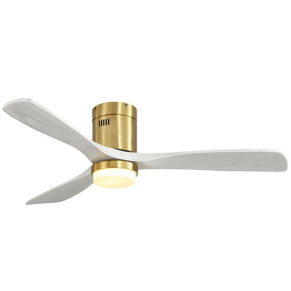 Sofucor  52 Inch Flush Mount Ceiling Fan with Remote, Reversible Motor,Integrated Light Optional Gold with Washed White With Light