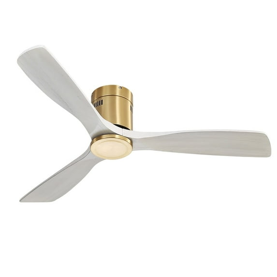 Sofucor 52 Inch Flush Mount Ceiling Fan with Remote, Reversible Motor,Integrated Light Optional Gold with Washed White Without Light