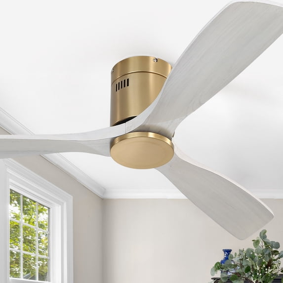 Sofucor 52 Inch Grey Gold Modern Flush Mount Indoor Outdoor Ceiling Fan with Remote Control