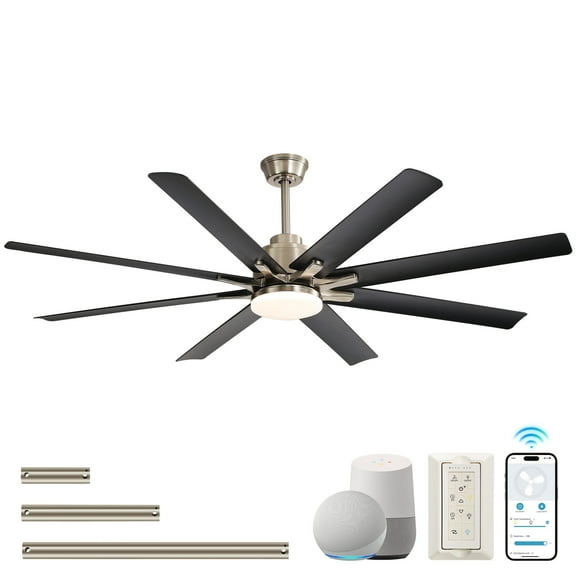 Sofucor 52" Modern Black Ceiling Fan with Light ,Phone APP and Remote,Voice Control