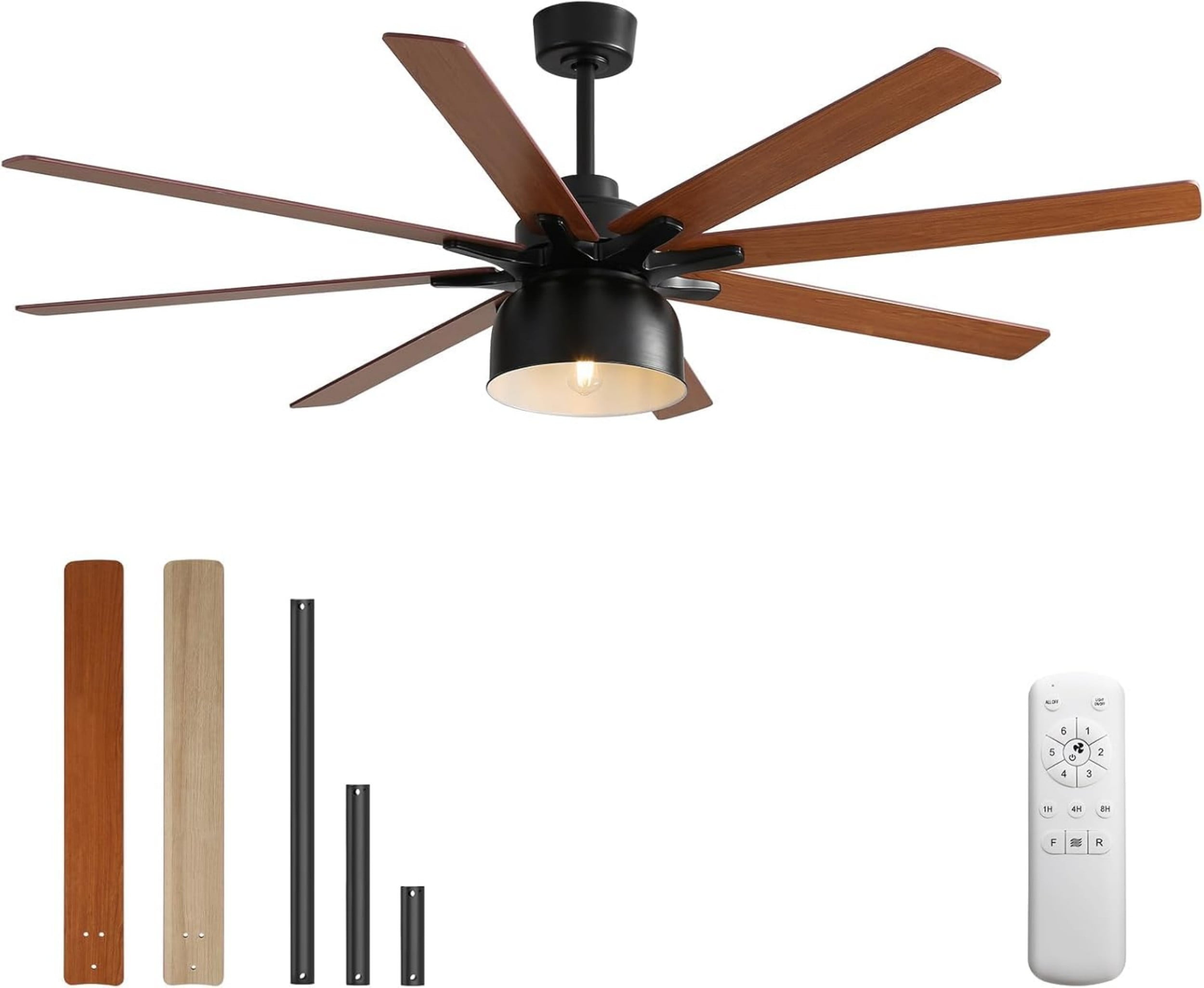 Sofucor 52 Inch Low Profile Ceiling Fan with Light Bulb Replaceable and Remote Control, 8 Blade Ceiling Fan with 3 Downrod, Max Airflow 7000 CFM