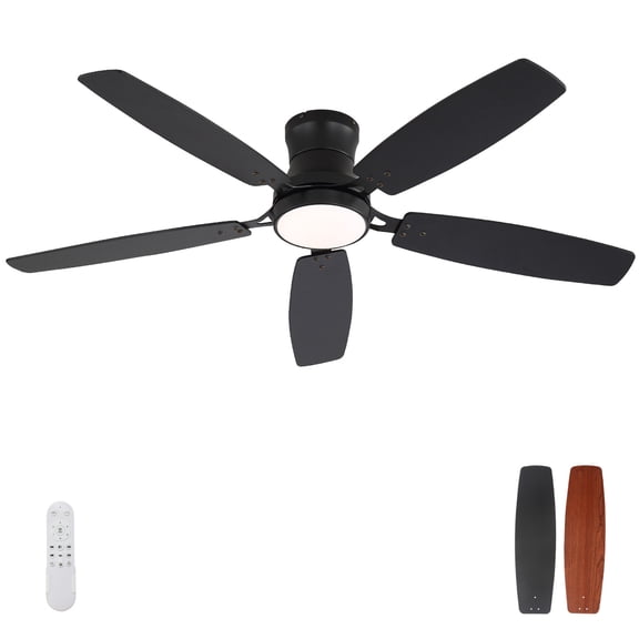 Sofucor 52 Inch Low Profile Ceiling Fan with Light and Remote Control, Flush Mount Hugger, 5 Reversible Dual-Sided Plywood Blades