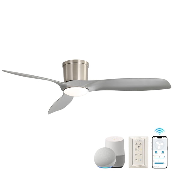 Sofucor 52-Inch Flush Mount Silver Ceiling Fan with Integrated LED Light and Remote Control,Smart Ceiling Fan and APP Control