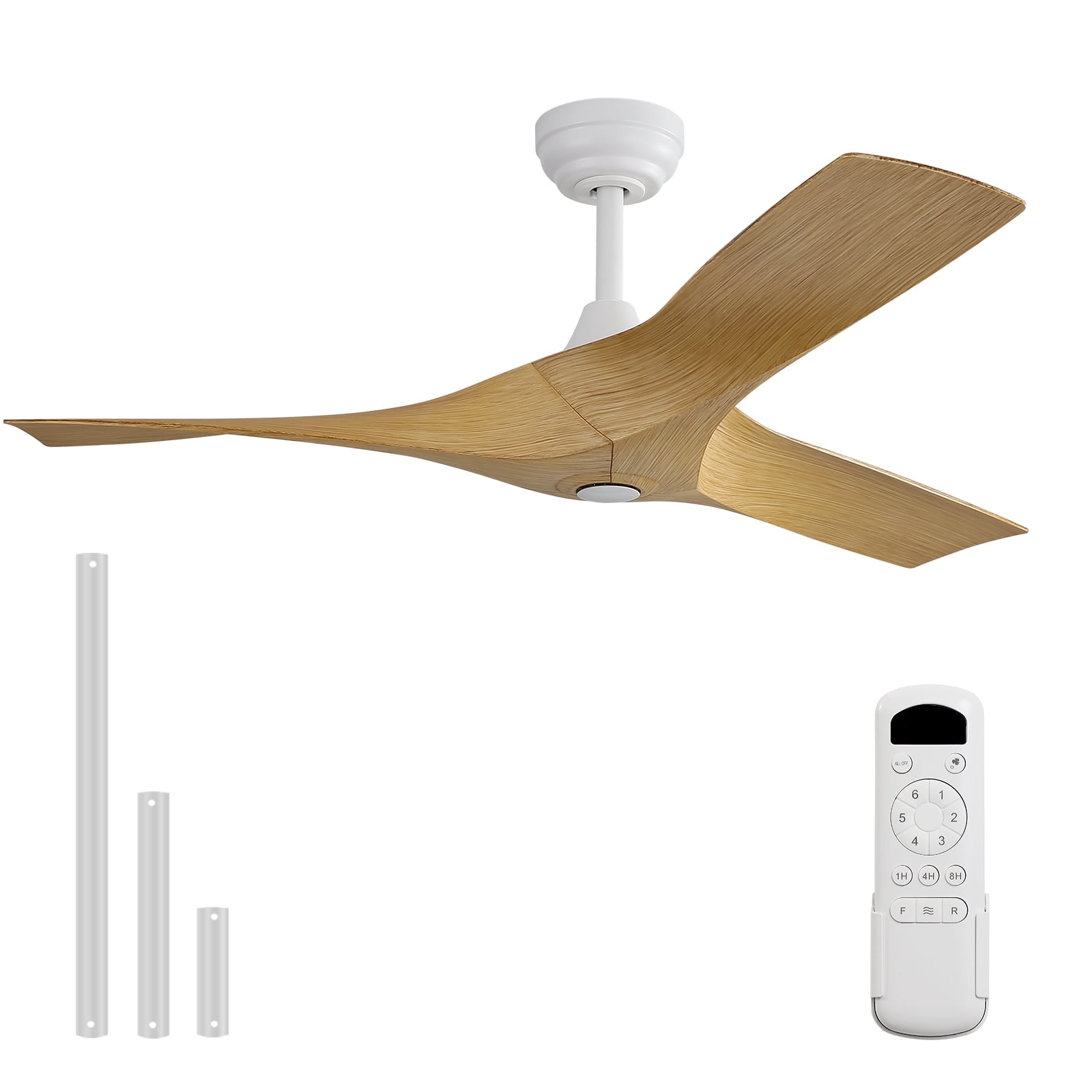 Sofucor 52 Inch Propeller ABS Ceiling Fan No Light, Low Profile Downrod Mount Ceiling Fans with Remote
