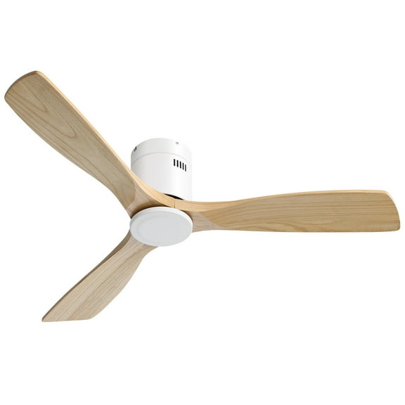 Sofucor 52-Inch White Farmhouse LED Indoor Flush Mount Ceiling Fan with Remote Control