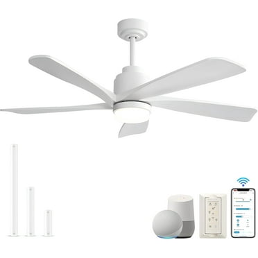 Sofucor 52-Inch White Wood Blade Ceiling Fan with LED Light and Remote Control - Modern, Farmhouse, Contemporary