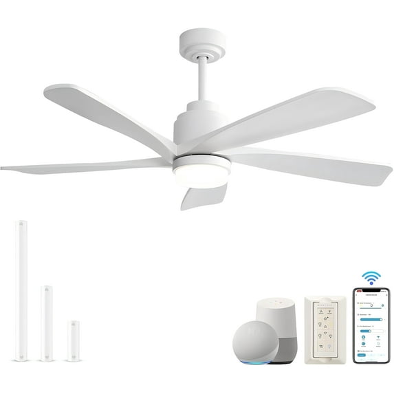 Sofucor 52-Inch White Wood Blade Ceiling Fan with LED Light and Remote Control - Modern, Farmhouse, Contemporary