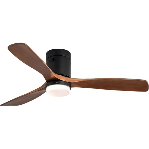 Sofucor 52 Inch Wood Ceiling Fans with Lights and Remote, Low Profile, Flush Mount, Quiet Reversible DC Motor, 3CCT Dimmable, 6 Speeds, Brown