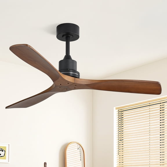 "Sofucor 52"" Indoor/Outdoor Wooden Ceiling Fan, 3 Blades, Remote Control, No Light, for Patio or Living Room"