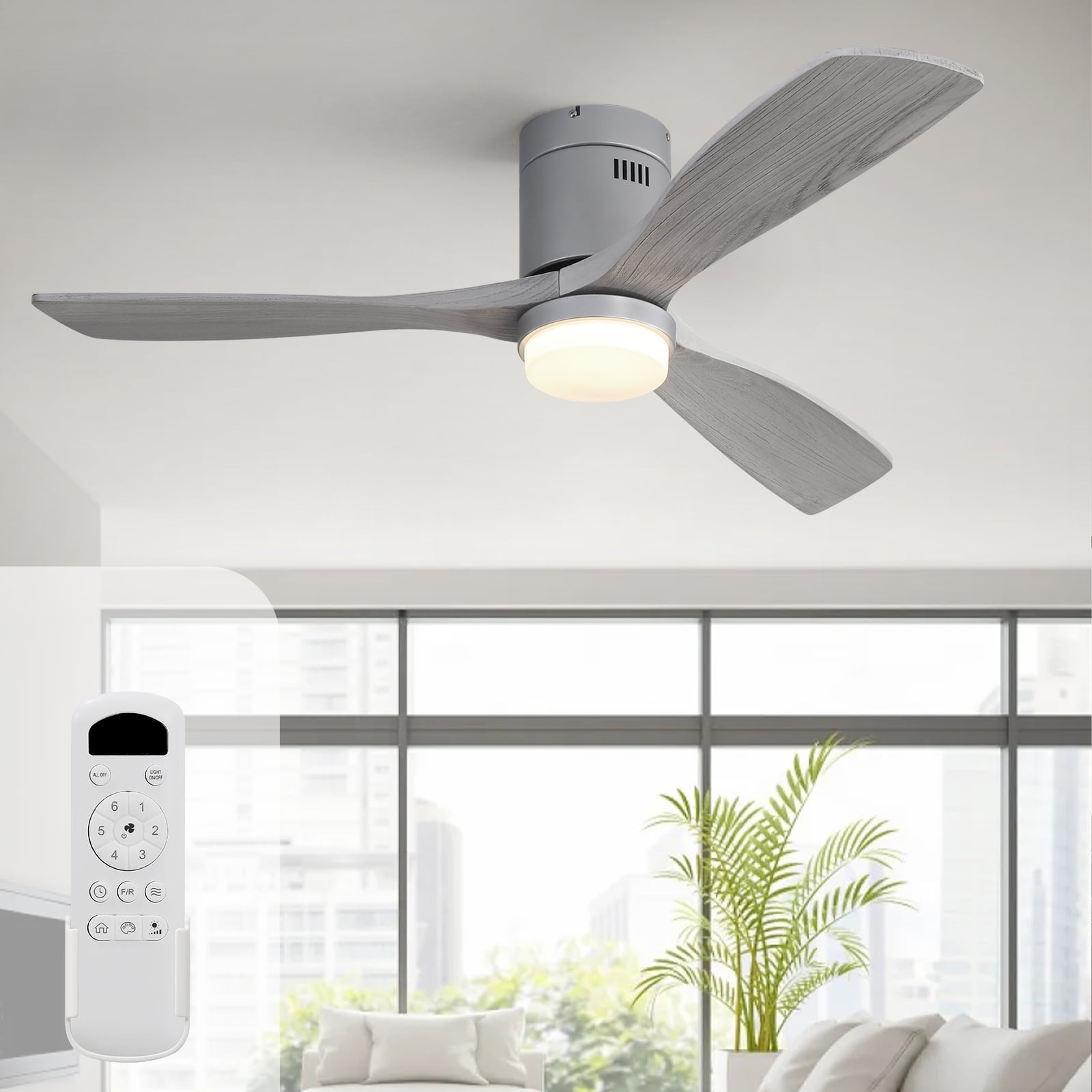 Sofucor 52" Indoor/Outdoor Low Profile Ceiling Fan with LED Light and Remote