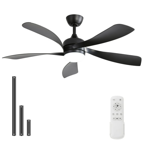 Sofucor 52" LED Black Modern Ceiling Fan with ABS Blades, 3 Color Lights, Reversible Airflow, DC Motor