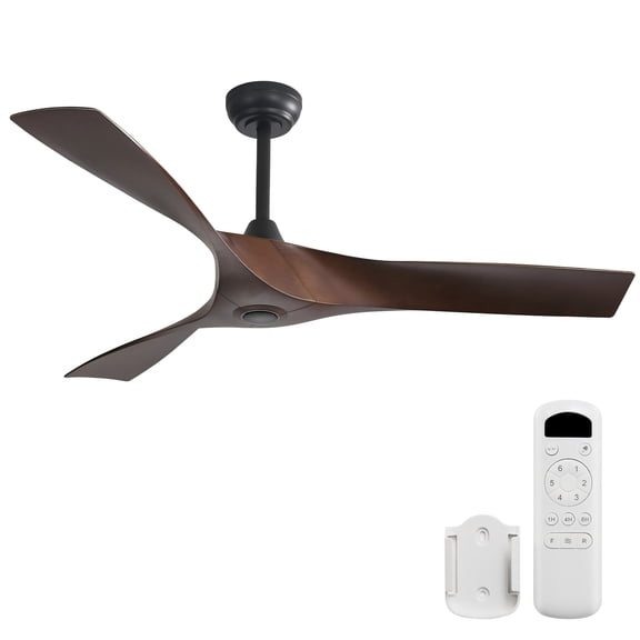 Sofucor 52 Inch Modern Ceiling Fan No Light, 3 Deep Wood Grain ABS Blades, Matte Black DC Motor Ceiling Fan for Indoor Living Room Bedroom Patio
