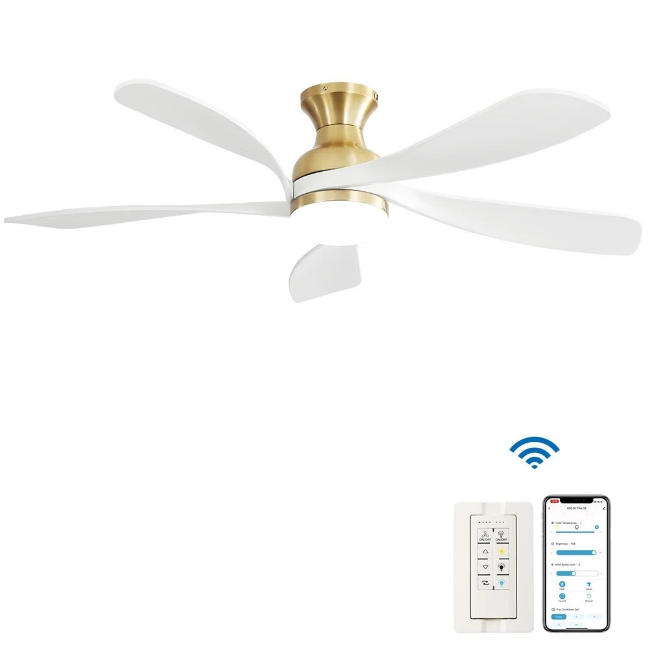 Sofucor 52-Inch Flush Mount Smart Ceiling Fan with LED Light, Remote and App Control