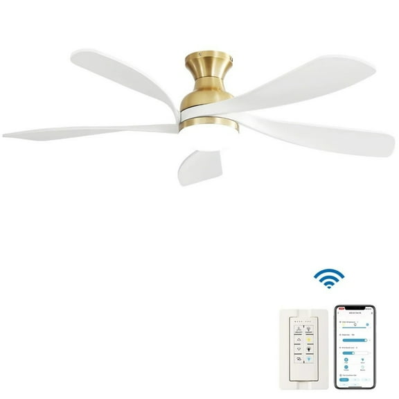Sofucor 52-Inch Flush Mount Smart Ceiling Fan with LED Light, Remote and App Control