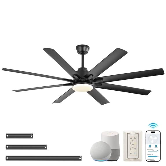 Sofucor 52" Modern Black Ceiling Fan with Light ,Phone APP and Remote,Voice Control