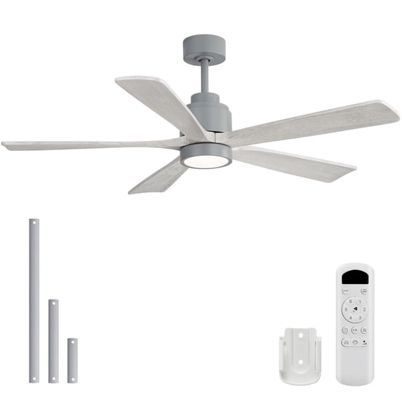 Sofucor 52" Gray Ceiling Fan with Light, 5 Solid Wood-Grain Blades, Quiet DC Motor, 36V 18W Dimmable LED, 6-Speed Remote Control, Reversible, Timer for Living Room Bedroom