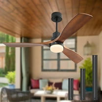 Sofucor 52" Ceiling Fan with Lights Remote Control, 3 Poles for Indoor Outdoor Ceiling Fan with Remote, Reversible Noiseless ETL Motor, 3 Walnut Wooden Blades