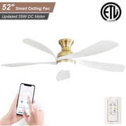 Sofucor 52 Inch Smart Ceiling Fan with Light, Flush Mount Low Profile Ceiling Fan with Remote & App Control, 35W DC Motor, 5 Blades, Dimmable LED, Reversible