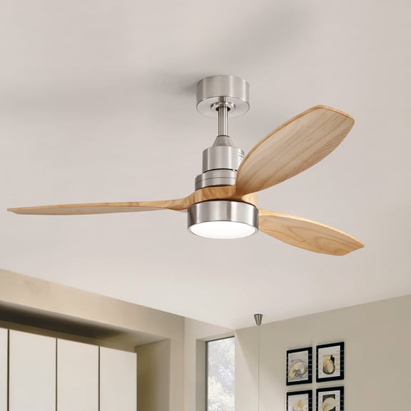 Sofucor 52 Inch 3-Blade Wood Ceiling Fan with Light, Brushed Nickel Finish, Dimmable LED 3-Color Light, DC Motor, 6-Speed Remote, Reversible Airflow, Timing Function, Modern Ceiling Fan