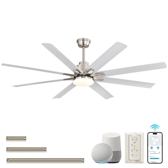 Sofucor 52" Modern White Ceiling Fan with Light ,Phone APP and Remote,Voice Control