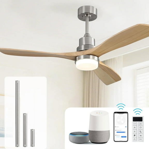 Sofucor Smart Ceiling Fan 52 In Indoor Outdoor With Light Remote - Reversible DC Motor Silver