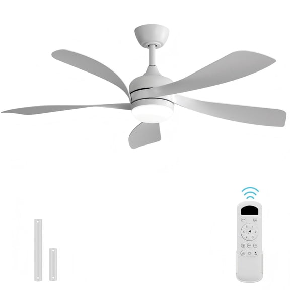 Sofucor 52 Inch Ceiling Fans with Lights and Remote, Outdoor Ceiling Fan with Light 6-Speed 3 CCT 3-Timer, White Low Profile Ceiling Fan 5 Blade
