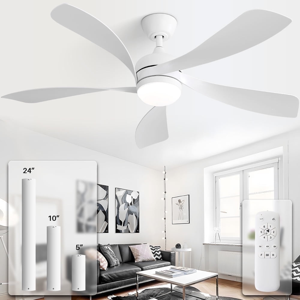 "Sofucor 52"" White Flush Mount Ceiling Fan with Lights, Quiet Reversible DC Motor, 3-Color LED, 5 Blades"