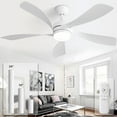 thumbnail image 1 of "Sofucor 52"" White Flush Mount Ceiling Fan with Lights, Quiet Reversible DC Motor, 3-Color LED, 5 Blades", 1 of 10