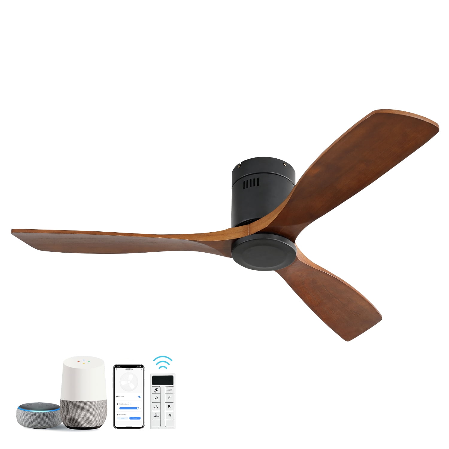 Sofucor 52" Smart Ceiling Fan, Indoor/Outdoor Ceiling Fans Without Lights, Compatible with Alexa/Google/App, 3-Color Light 6-Speed Timing Reversible DC Motor