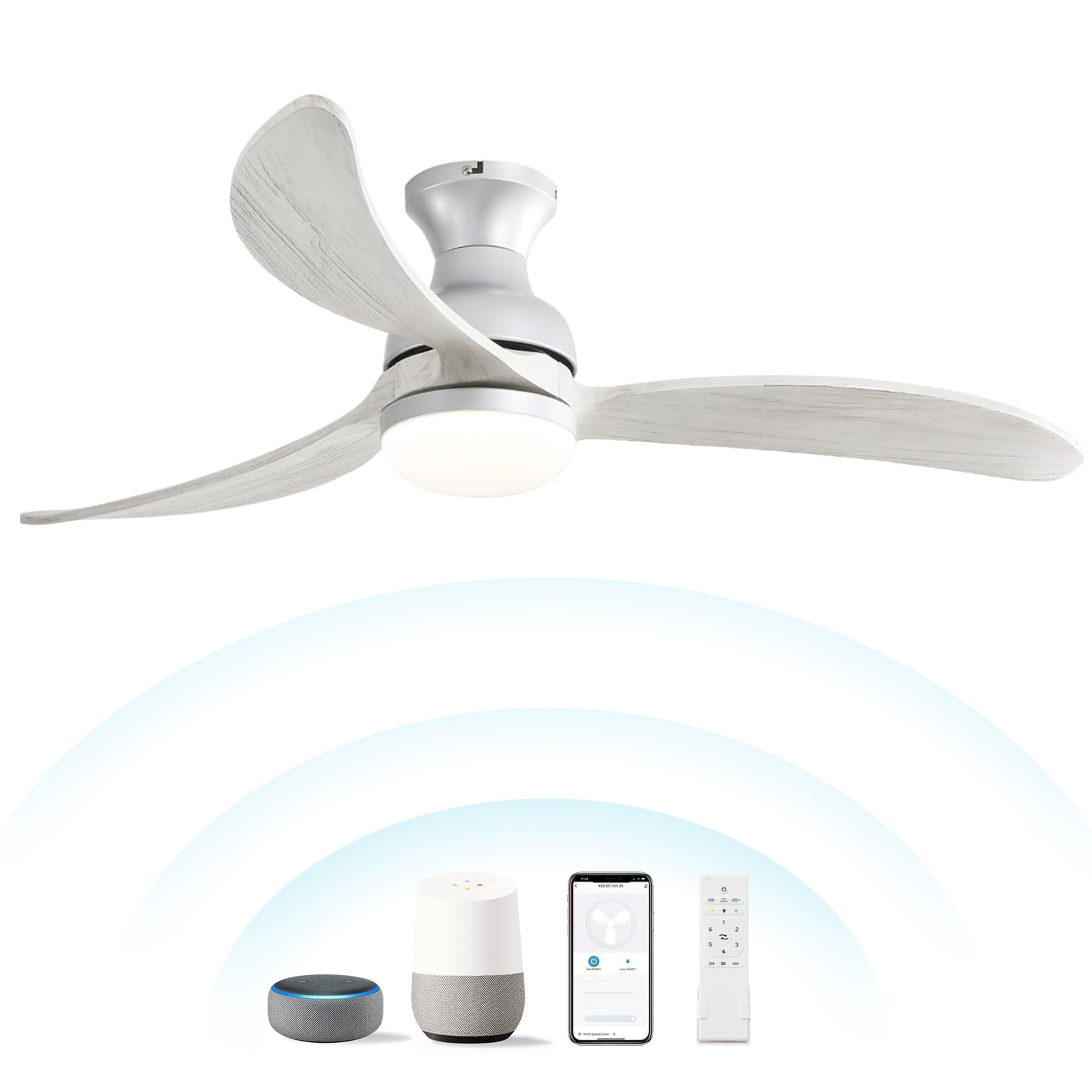 Sofucor 52" Smart Ceiling Fan with Light and Remote Phone Control Silver with Gray Blades