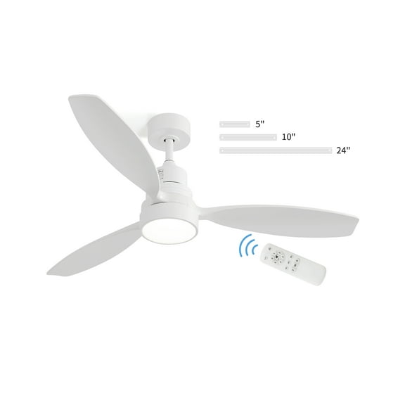 Sofucor 52" White Ceiling Fan with Light and Remote Control,Reverse Motor,Indoor Use