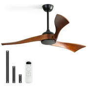 Sofucor 52 Wood Ceiling Fan No Light, 6 Wind Speeds, 3 Blades with Reverse Airflow, Black