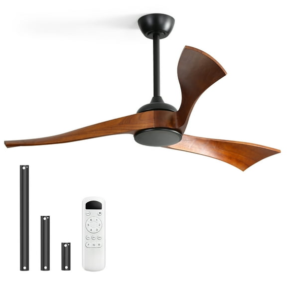 Sofucor 52" Wood Ceiling Fan No Light, 6 Wind Speeds, 3 Blades with Reverse Airflow, Black