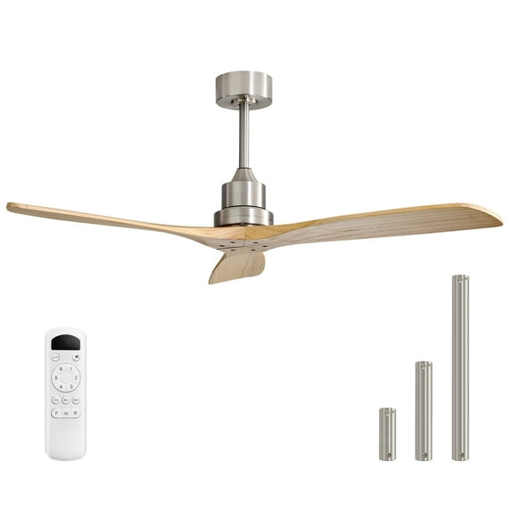 Sofucor 52-Inch Ceiling Fan with Light and Remote, Dimmable LED, 3 Reversible Natural Wood Blades, Indoor/Outdoor