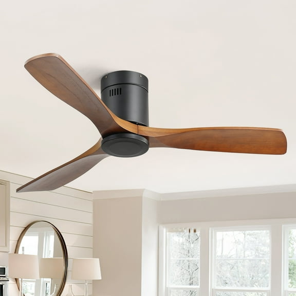 Sofucor 52-Inch Ceiling Fan, Flush Mount, Remote Control, Wood Blades, Modern Indoor/Outdoor Fan for Bedroom, Patio