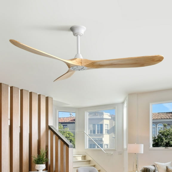 Sofucor 60" Ceiling Fan no Light, Outdoor Ceiling Fans for Patios Without Lights, Remote Control, Solid Wood 3 Blades, Quiet, Indoor Ceiling Fan for Living Room, Patio, Bedroom, Porch, Farmhouse