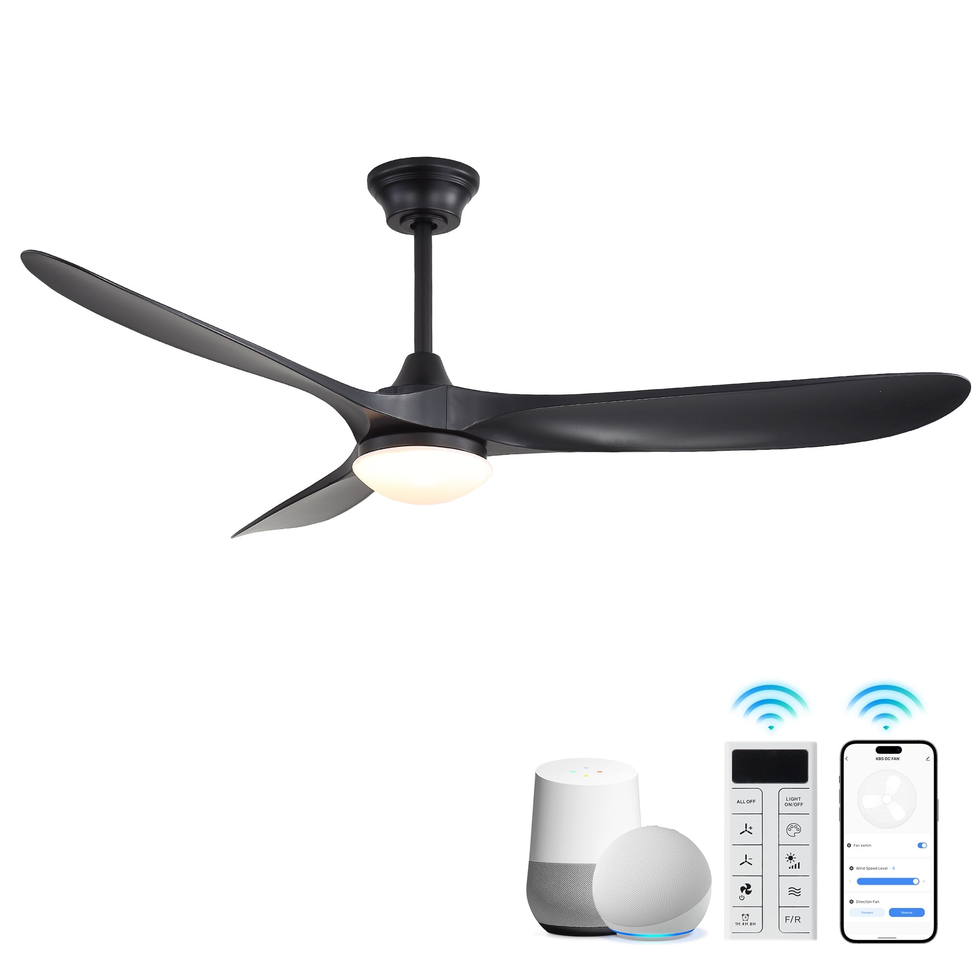 Sofucor 60 Inch Ceiling Fans with Light Compatible with Alexa/Google/App 3 Blades Reversible DC Motor Timer for Kitchen Bedroom Living Room Dining Room Farmhouse (burlywood)