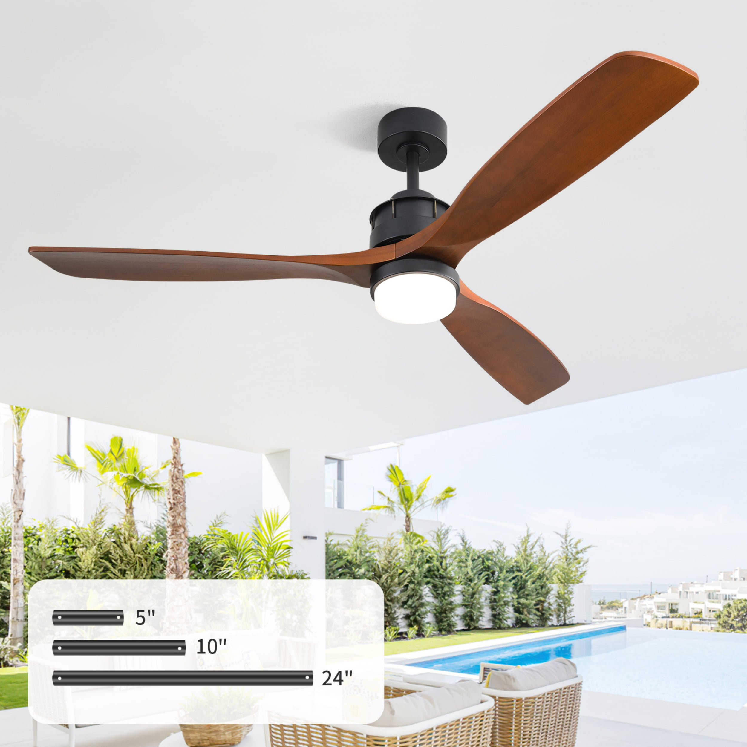 Sofucor 60 Inch Ceiling Fans with Lights and Remote Control, Modern Solid Wood Outdoor Ceiling Fan with Light for Bedroom Living Room Indoor Farmhouse Patio, Quiet DC Motor