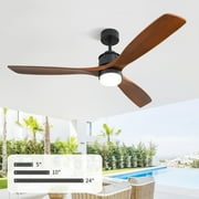 Sofucor 60 Inch Ceiling Fans with Lights and Remote Control, Modern Solid Wood Outdoor Ceiling Fan with Light for Bedroom Living Room Indoor Farmhouse Patio, Quiet DC Motor