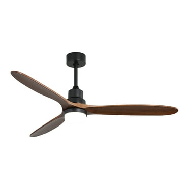 Sofucor 60" Modern Ceiling Fan with Light and Remote, 3 Blades Solid Wood & Reverse Airflow,Black with Brown Blades