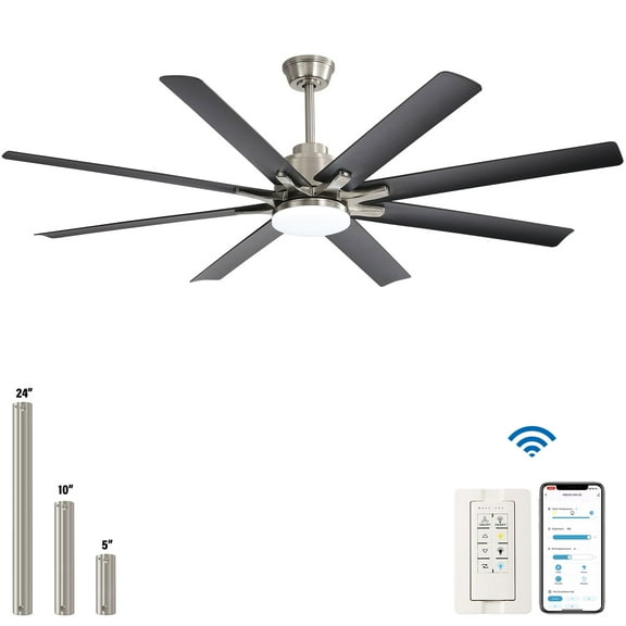 Sofucor 66" Modern Black Ceiling Fan with Light ,Phone APP and Remote,Voice Control