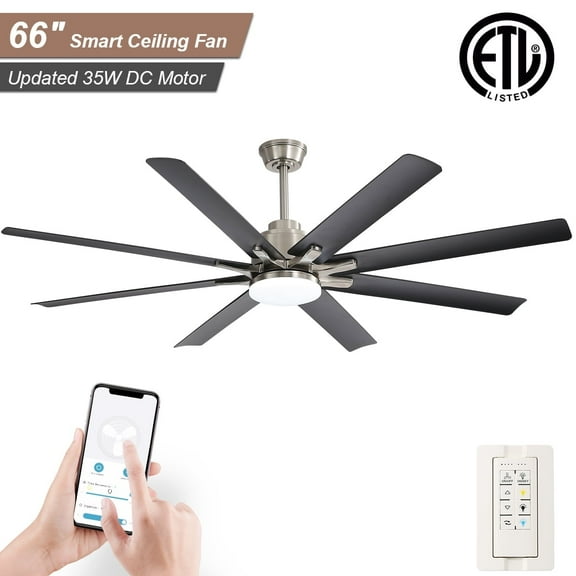 Sofucor 66" Modern Smart Ceiling Fan with Integrated Light,Remote&APP Control,