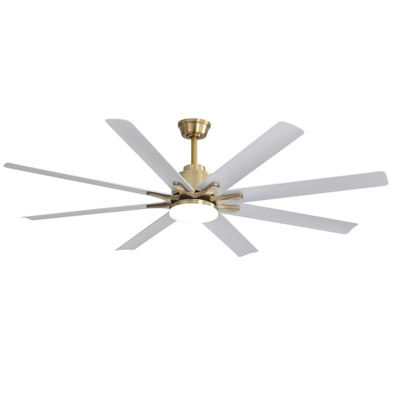 Sofucor 66 Inch Smart Ceiling Fan with Light, 8-Blade Large Ceiling Fan, Gold & White, 6-Speed, Reversible, LED Light, App & Remote Control, Modern Ceiling Fan for Living Room, Bedroom, Office