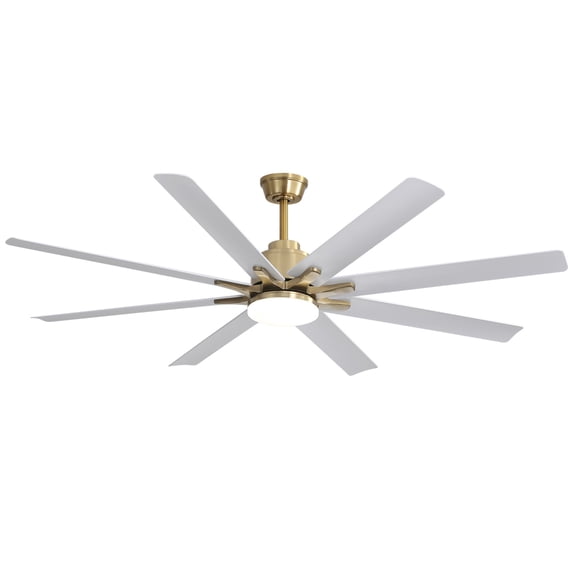 Sofucor 66 Inch Smart Ceiling Fan with Light, 8-Blade Large Ceiling Fan, Gold & White, 6-Speed, Reversible, LED Light, App & Remote Control, Modern Ceiling Fan for Living Room, Bedroom, Office