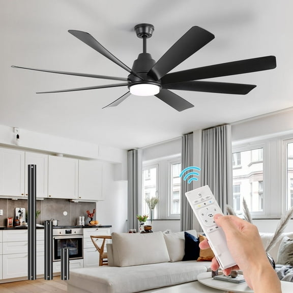 Sofucor 72 Inch Large Industrial Ceiling Fan with Light, Smart Fan with Remote & APP Control, Compatible with Alexa Google, Solid Wood 8 Blade, 3 Downrod