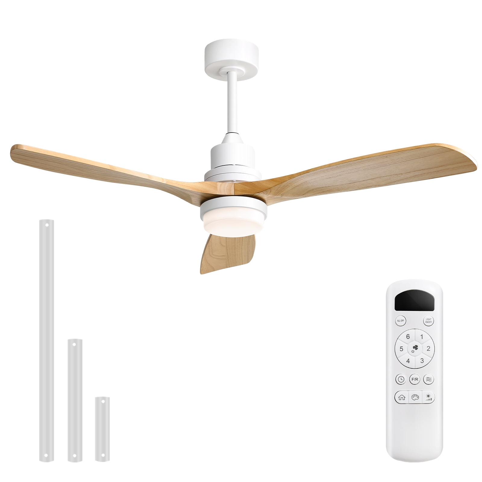Sofucor Ceiling Fan with Lights, 52 Inch Mordern Wood Ceiling Fan with Remote for Indoor Farmhouse Bedroom Living Room Outdoor Patio Porch, Reversible DC Motor, Noiseless