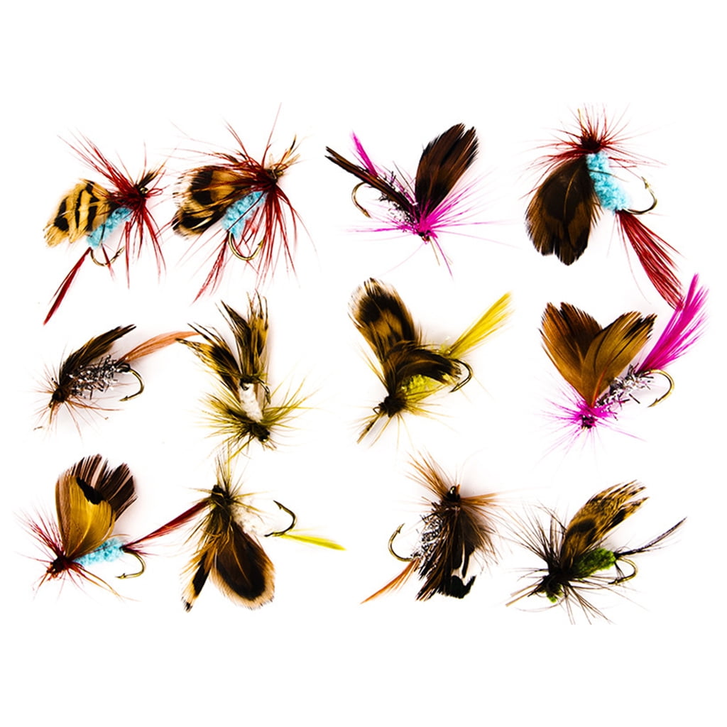 Sofullue 12Pcs/Pack Insects Fishing Flies Fly Hooks Dry Wet Flies