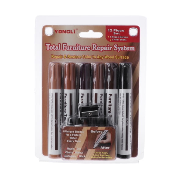 Sofullue 13 Pcs Wood Stain Touch-Up Restore Marker Wax Sticks with Sharpener Wood Floor Scratch Repair Marker for Home Carpenters